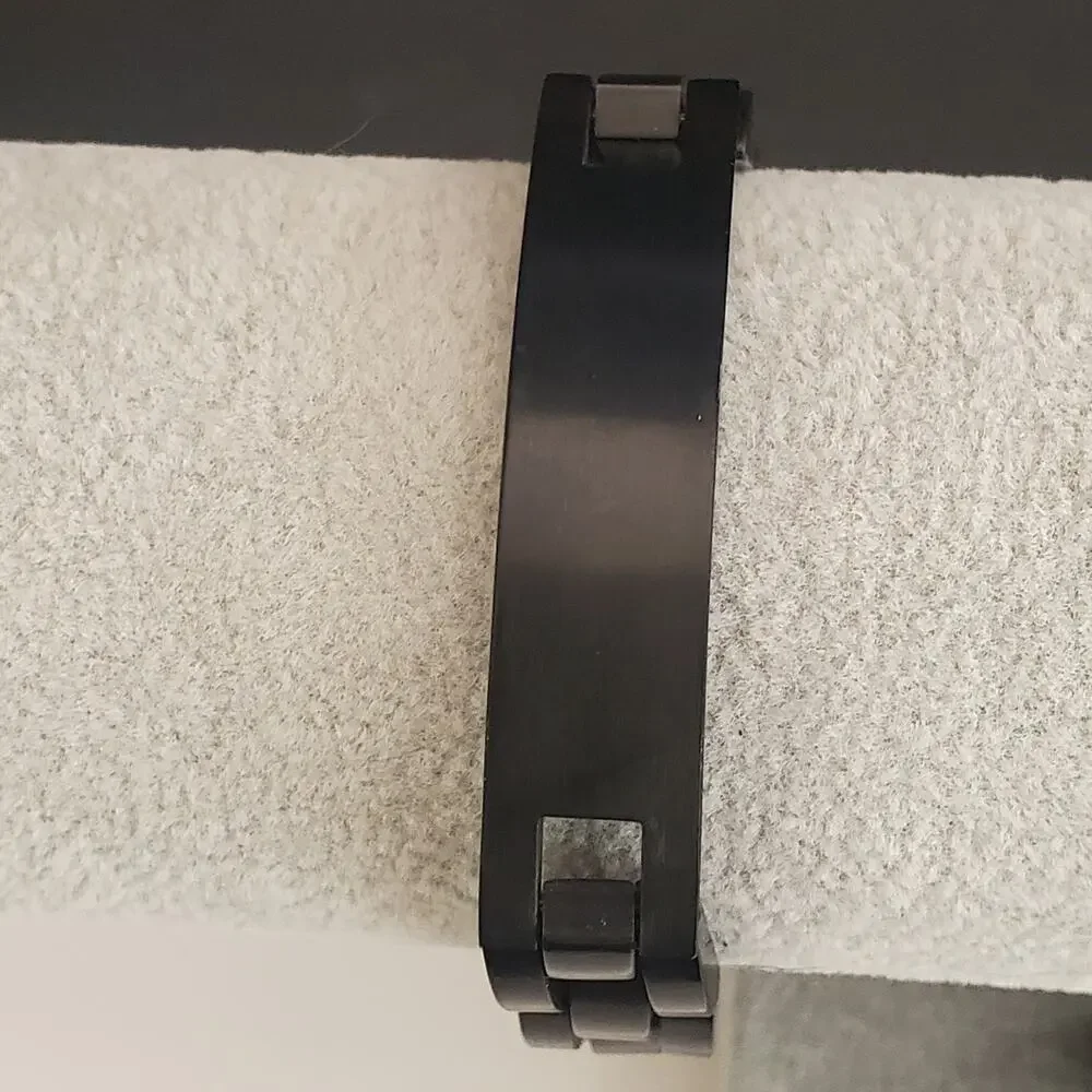 Mens Matte Black Stainless Steel Link ID Bracelet 7.75 Inch Industrial‎ Sleek